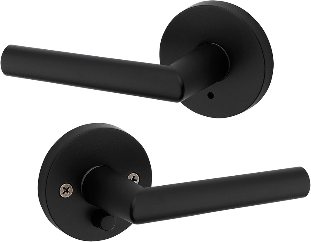 Kwikset 91550-030 Milan Door Handle Lever with Modern Contemporary Slim round Design for Home Bedroom or Bathroom Privacy in Iron Matte Black