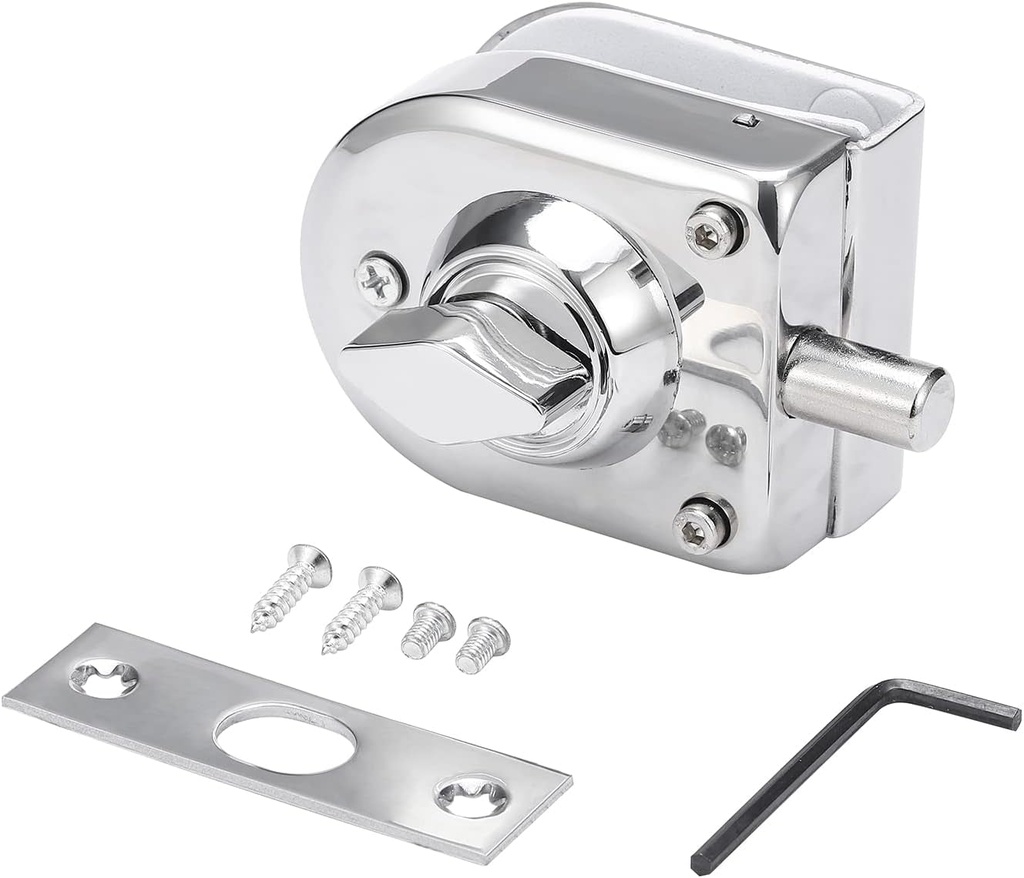 Ranbo Swinging Glass Door Latch Lock No Drilling 304 Stainless Steel Floor Bolt Lock for 2/5-1/2 Inch(10Mm-12Mm) Exterior and Interior Frameless Sliding Glass Door with 2 Keys, Polished Chrome