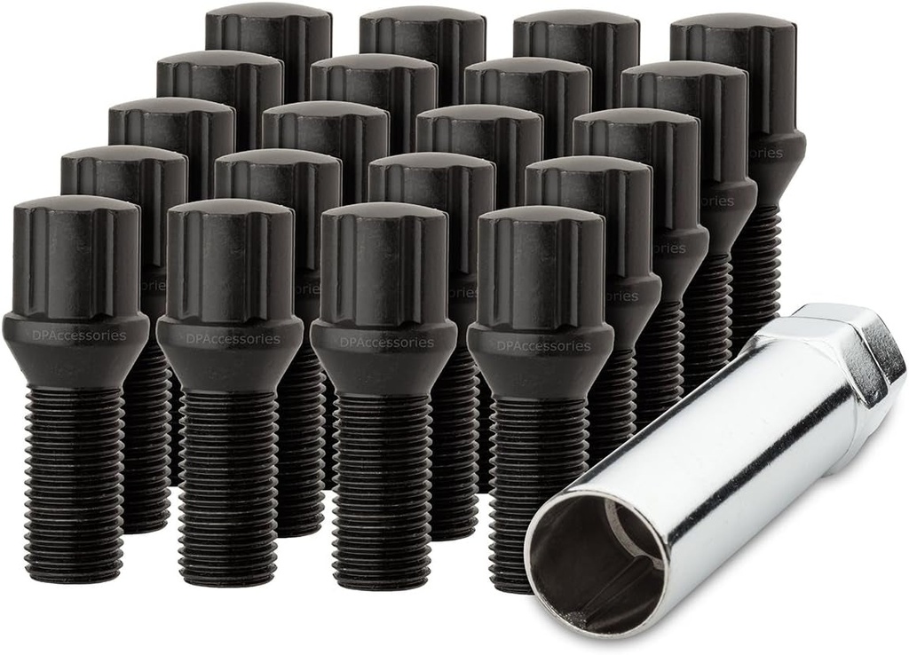Dpaccessories 20 Black 14X1.5B Spline Tuner Lug Bolts for Aftermarket Wheels - 27Mm Shank BS27K5HE-BK04020