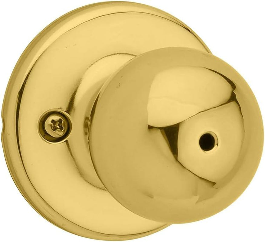 Kwikset Polo Interior Privacy Door Knob with Lock, Door Handle for Bathroom and Bedroom, Polished Brass Keyless Turn Lock Doorknob