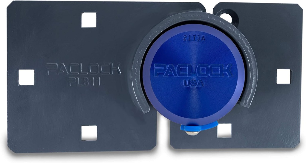 Paclock'S KT2173A/811 Hasp and Puck Combo Kit, Buy American Act Compliant, High Security 6-Pin Cylinder, One Lock Keyed to #26537 W/ 2 Keys, Blue Anod. Alum. Puck, Double Coated Grey Hasp