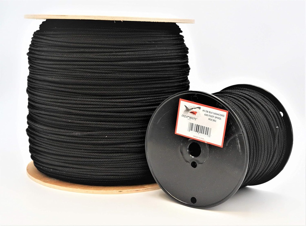 Great White ROC371 3,000' Trick Line-Cotton Tie Line, Black, Unglazed, Cotton Cover with Polyester Core for Added Strength, Theatrical Cord, Multipurpose Utility, 4 (1/8 Inch X 3,000Ft) MADE in USA