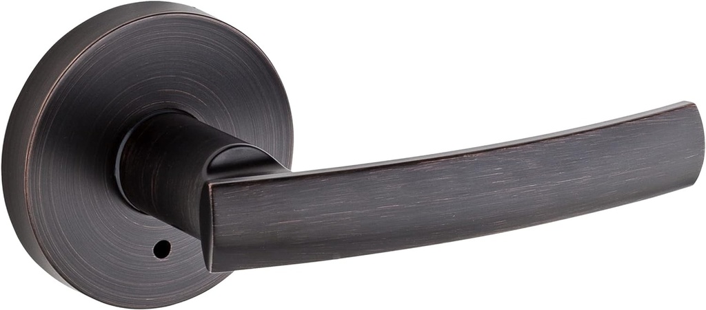 Kwikset Sydney Interior Privacy Door Handle with Lock, Door Lever for Bathroom and Bedroom, Venetian Bronze Reversible Keyless Push Button Lock Door Lever, with Microban Protection