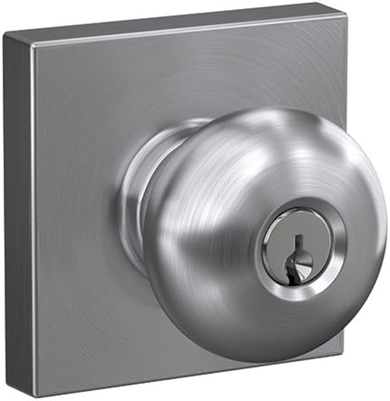SCHLAGE F51A PLY 626 COL Plymouth Knob with Collins Trim Keyed Entry Lock, Satin Chrome