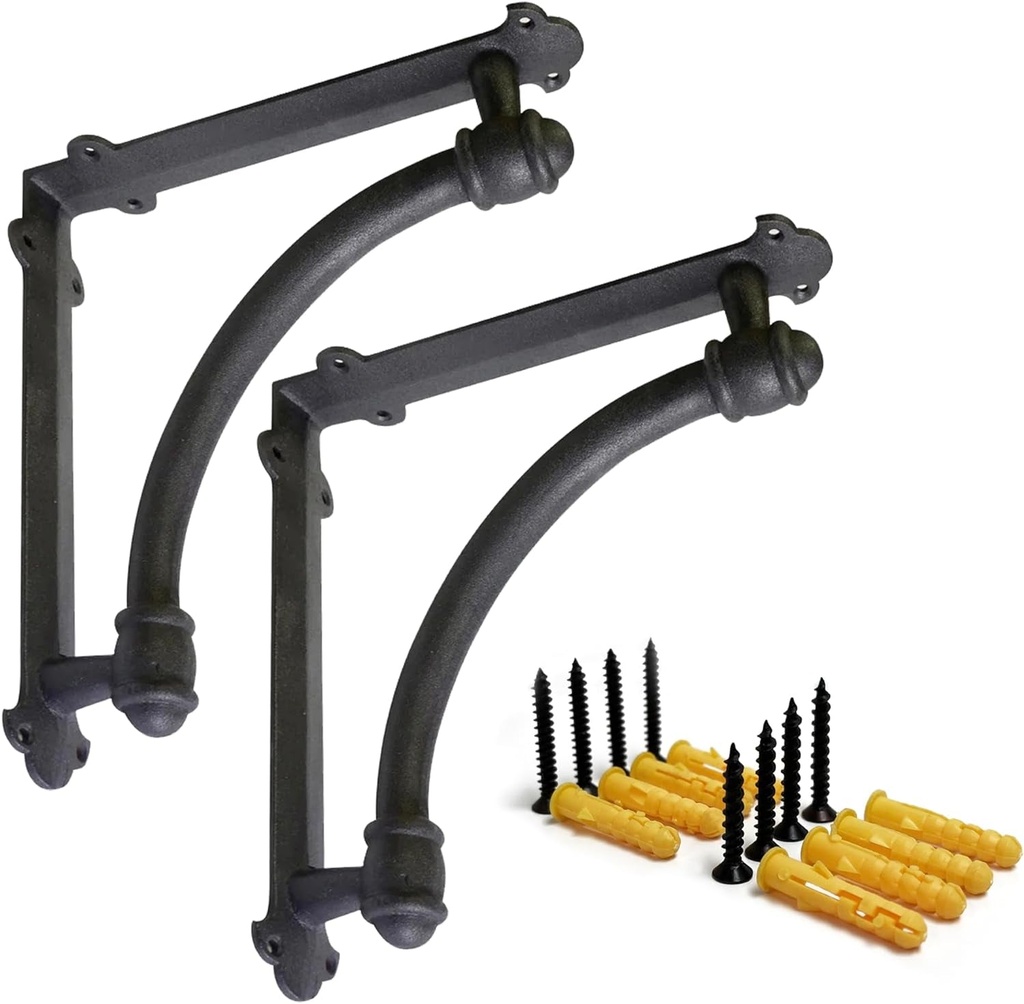 NACH Half round Decorative Shelf Brackets 10 Inch, Heavy Duty Shelf Brackets for Wood Shelves, Metal Shelf Brackets, Floating Shelf Brackets, Shelving Brackets, 2 Pack Black Shelf Brackets, JS-90-064