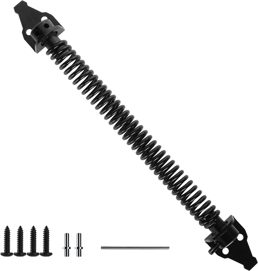 14 Inch Self Closing Door Gate Spring, Black Heavy Duty Steel Spring Hardware with Adjustable Tool for Wooden Gates and Vinyl Fence