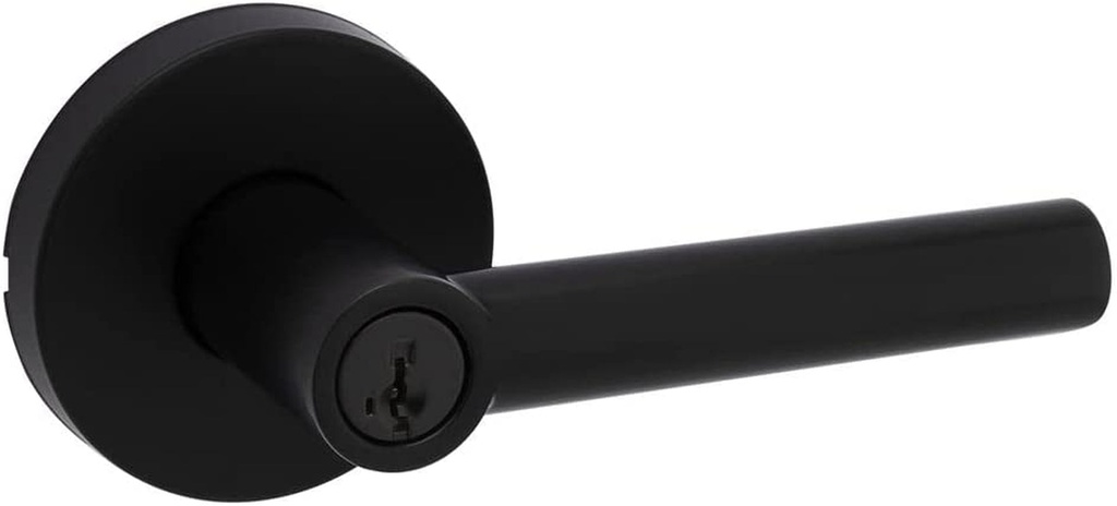 Kwikset Milan Entry Door Handle with Lock and Key, Secure Keyed Reversible Lever Exterior, Doorlock, for Front Entrance and Bedrooms, Matte Black, Pick Resistant Smartkey Rekey Security