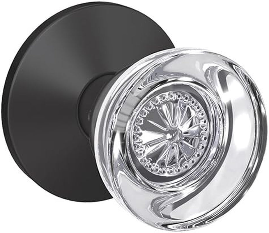Schlage Custom FC21 HOB 622 KIN Hobson Glass Knob with Kinsler Trim Hall-Closet and Bed-Bath Lock, Matte Black