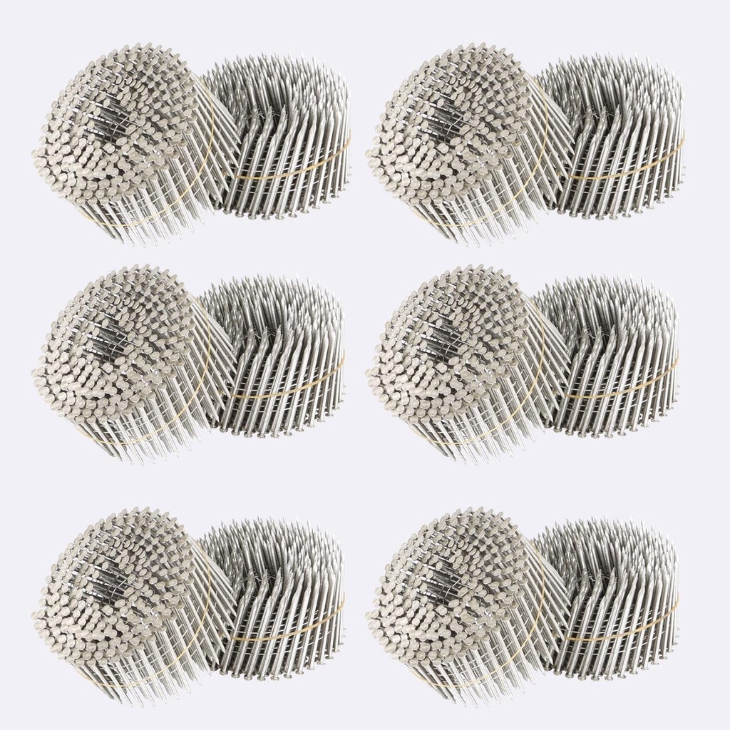 3600 Count Stainless Steel Coil Roofing Ring Shank Siding Nails 15-Degree Collated Wire Coil 1-1/4 Inch, 0.09 Inch Ring Shank, Small Cap Coil Stud Siding Nails