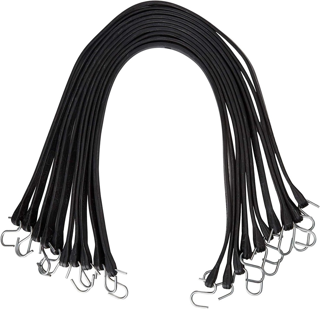 Rubber Bungee Cords with Hooks 20 Pack 41 Inch Heavy Duty Outdoor Tarp Straps, Natural Rubber with Metal S Hooks, Weatherproof Black Tie Downs by Kitchentoolz