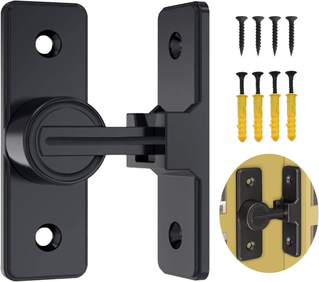 Door Lock without Luminous Heavy Duty Sliding Barn Door Latch Lock 90 Degree Gate Latch Flip Latch for Garden, Bathroom, Outdoor, Garage, Window