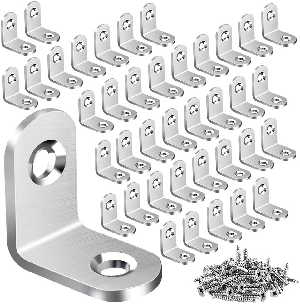 40PCS L Bracket Corner Brace, Stainless Steel L Brackets for Shelves, Metal Corner Bracket, Small Right Angle Bracket for Wood Furniture Chair Drawer Cabinet with 80PCS Screws (0.79 X 0.79 Inch)