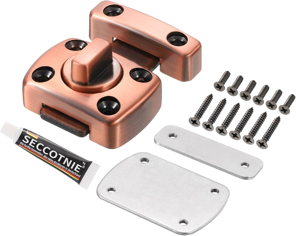 Uxcell Rotate Bolt Latch, Zinc Alloy Security Door Lock Gate Latches Nail-Free for Cabinet Furniture Bathroom Window, 1.7X1.2" Red Bronze 2Pcs