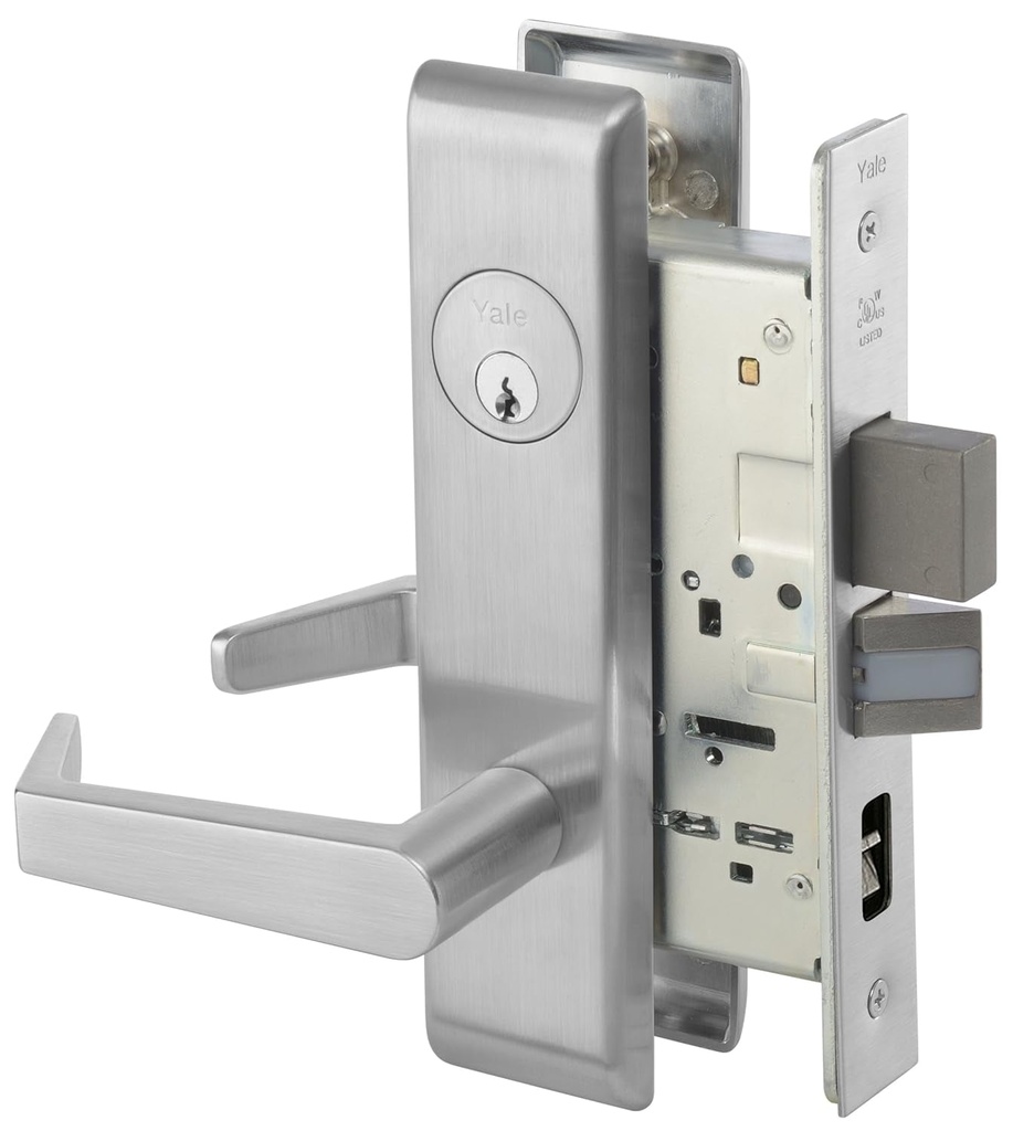 Yale - AUCN8847FL X 626 X LC 8847FL RH AUCN 626 LESS CY 8800 Mortise Lockset, Grade 1, Escutcheon Plate, Apartment with Deadbolt, RH Field Reversible, Cylinder Not Included, 626 Satin Chrome Finish
