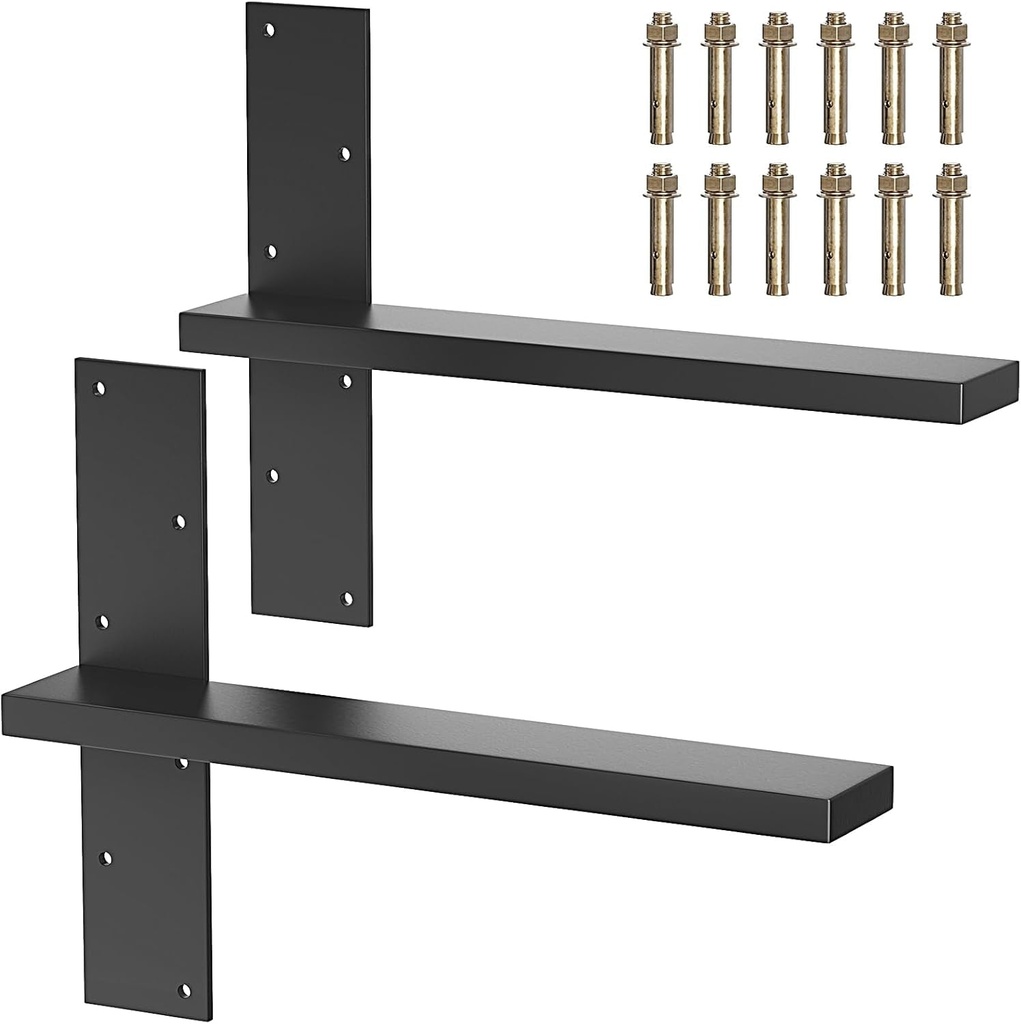 Yoyong Floating Shelf Bracket, 2 Pack Free Hanging Shelf Bracket Heavy Duty Shelf Brackets 16 Inch Countertop Support Brackets Hidden Shelf Brackets for Wall Floating Shelves Brackets - Black
