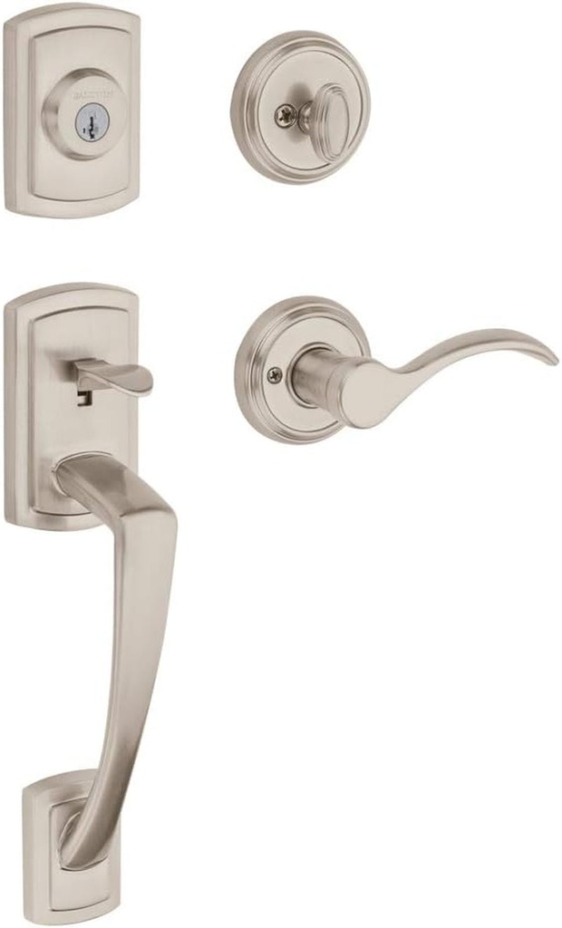Baldwin Nautica, Front Entry Handleset with Interior Lever, Featuring Smartkey Deadbolt Re-Key Technology and Microban Protection, in Satin Nickel