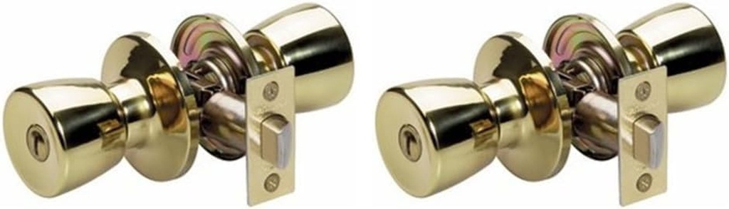 Master Lock TUO0303 Tulip Door Knob with Lock, Polished Brass (Pack of 2)
