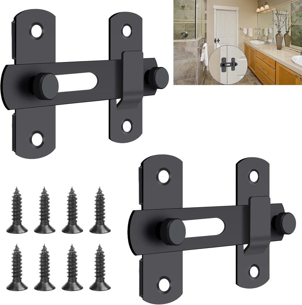 2Packs Barn Door Latches, 2.76" X 1.97" Matte Black Stainless Steel Flip Gate Latch, Solid Sliding Door Barn Door Latch, Bi-Fold Door Lock for Sliding Swing Open Door, Bathroom, Garage, Shed (3Inch)
