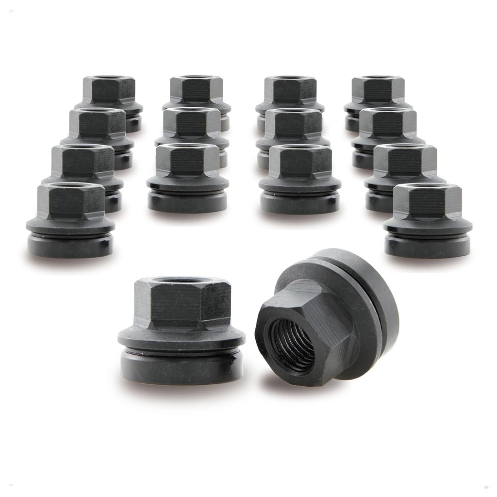 Black M14X1.5 Wheel Lug Nuts 16PCS for '17-'23 Ford F250 F350 Super Duty, Transit 150 250 350 E-Transit Aluminum Wheels or DWR Steel Wheels, Open Ended, Hex 21Mm, Replace Ford OE No. BK3Z-1012-A