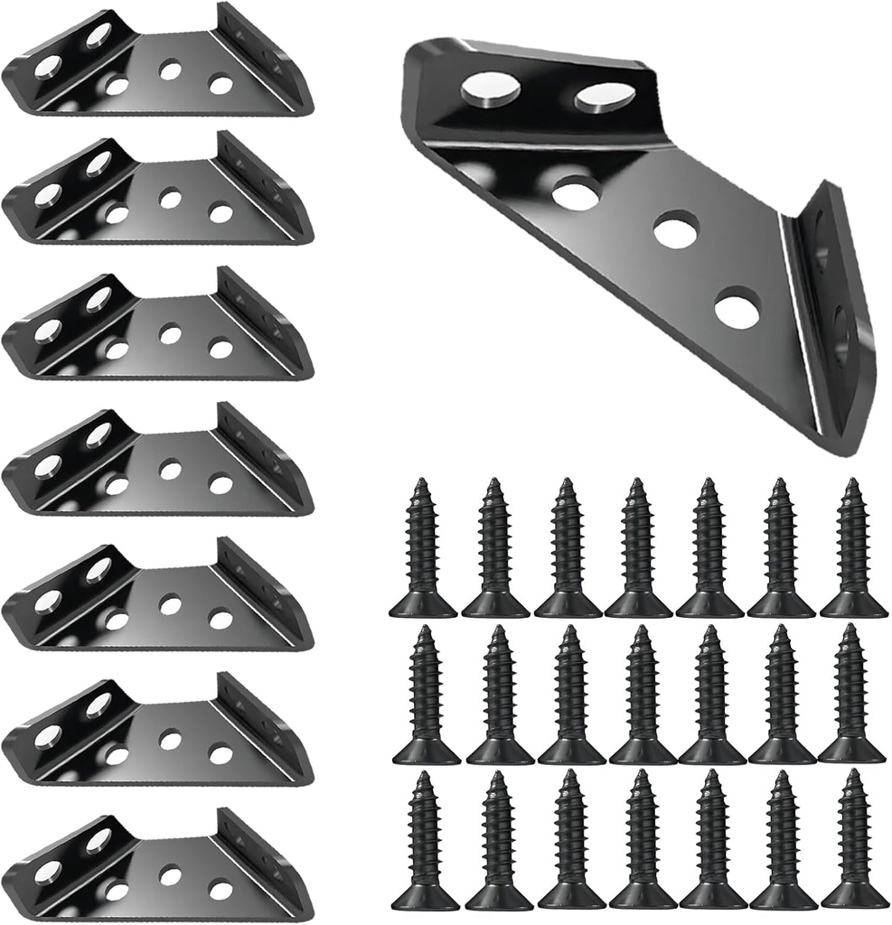 Universal Stainless Steel Furniture Corner Connector, Shelf Brackets 10PCS, for Furniture Corner Connectors, Wooden Furniture Triangle Stabilizer, Including 70 Screws. (Black)