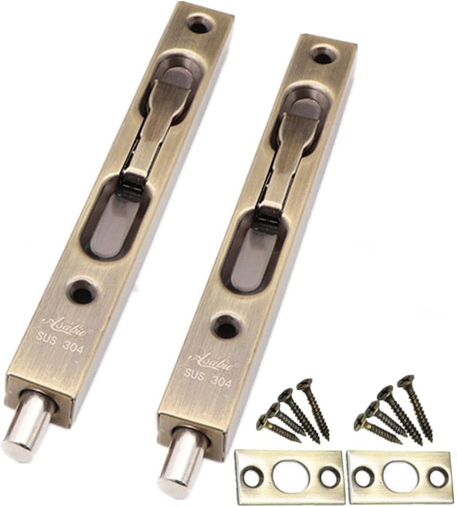 Szhdxsy 2-Pack Hidden Latch & Bolt 304 Stainless Steel 8 Inch(202Cm) Security Door Bolt Latch, Double Door Lever Action Flush Bolt Latch, French Door Slide Bolt Lock,Bronze