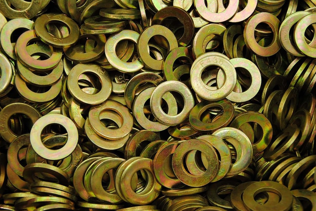 (200) Hardened 5/8 Flat Washer F436 SAE Grade 8 - Yellow Zinc Plated Thru-Hard