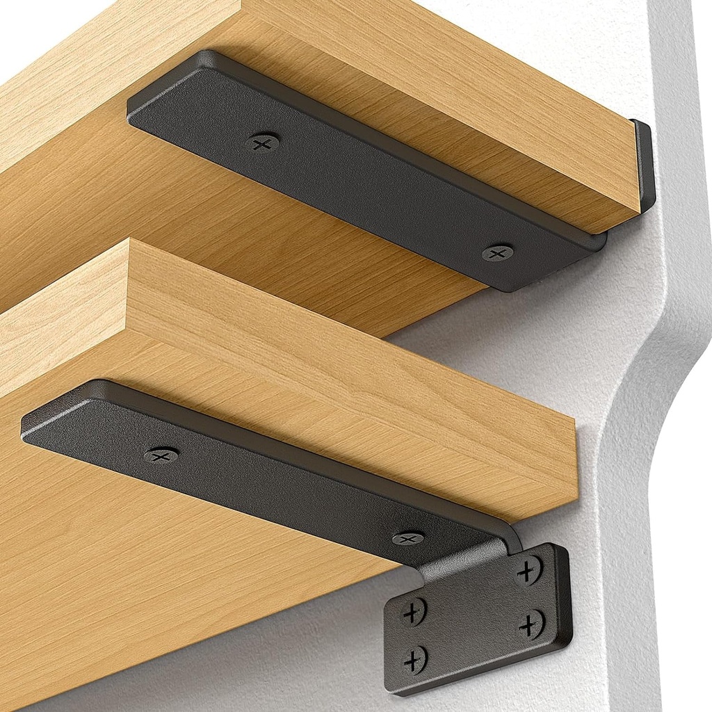 Shelf Bracket, Floating Shelf Bracket 8 Inch , 6 Pack Heavy Duty Shelf Brackets, Metal Wall Shelf Brackets with 1/5 Inch Thick and Holds 160+Lb, Brackets for Wood Shelves，Black