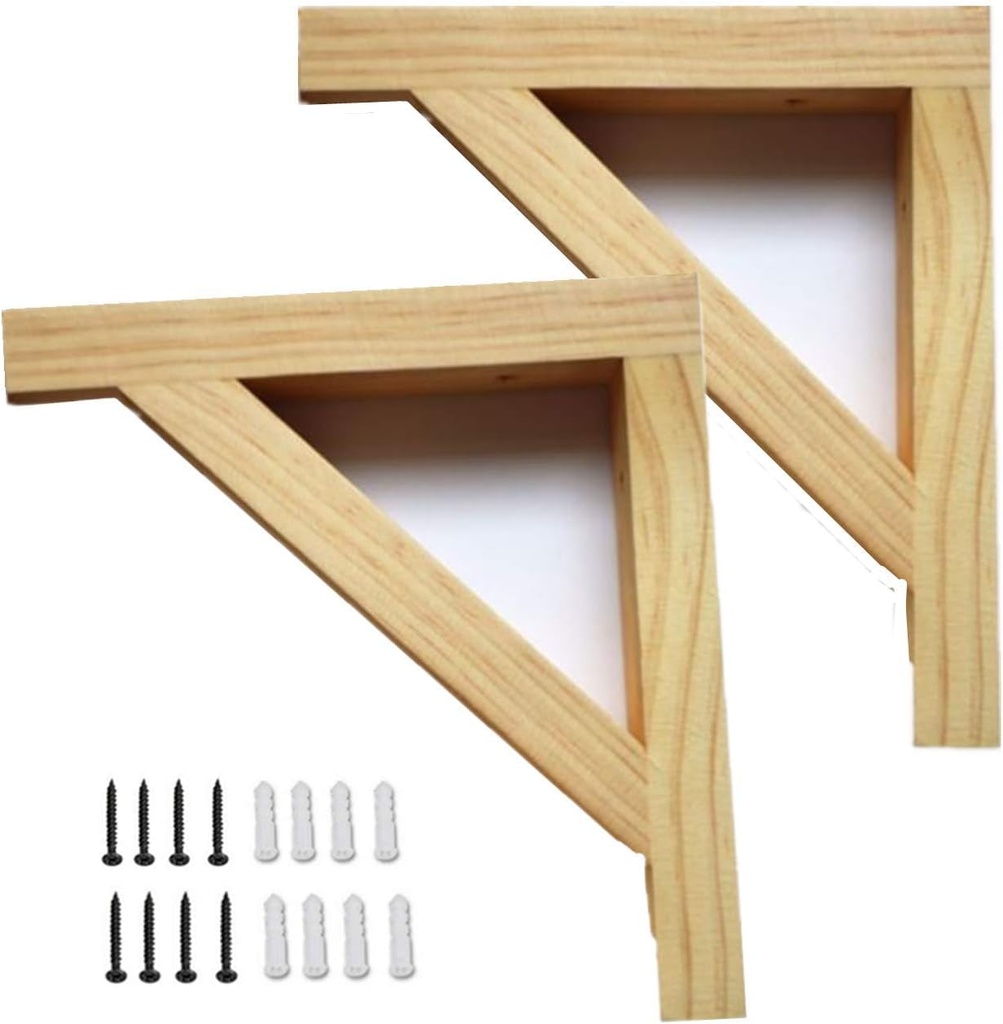 Wood Selves Bracket,Solid Wood Triangle Bracket, Clapboard Bracket, Wall Shelf,Fits Both 8 or 11 Inch Deep Shelves,Supports Pendant Lamp Kit,Including Fixing Device Screw,Pack of 2 (7 Inch)