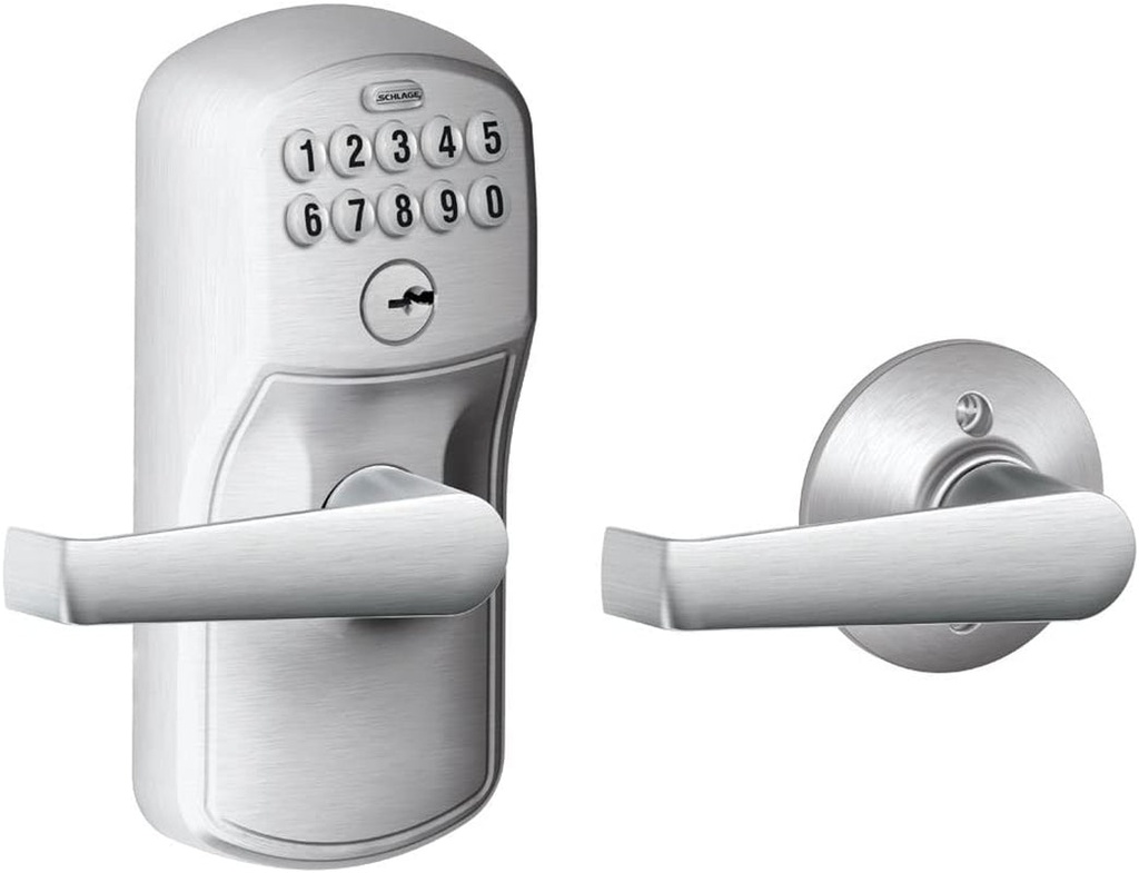 SCHLAGE FE575 PLY 626 ELA Plymouth Keypad Entry with Auto-Lock and Elan Levers, Brushed Chrome