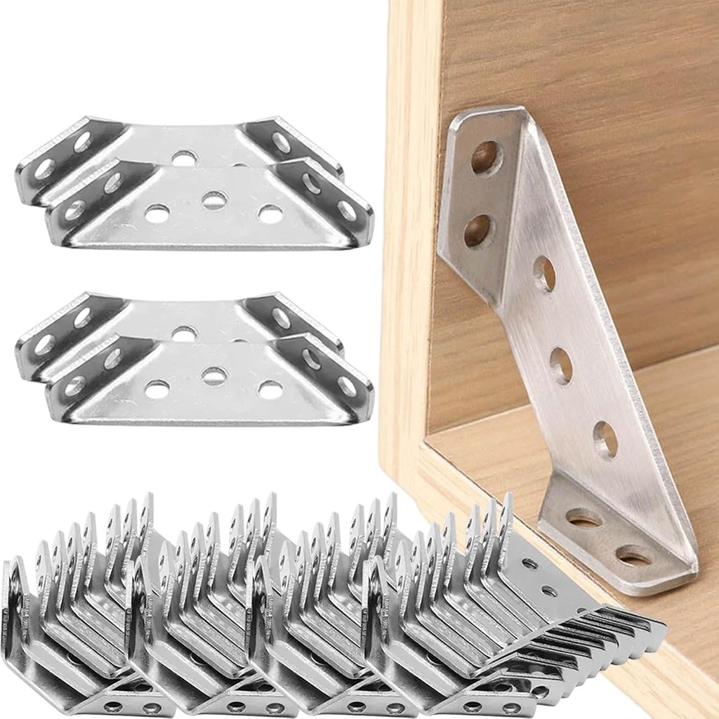 Universal Stainless Steel Furniture Corner Connector - 10/20/30/40 PCS, Corner Brace Joint Fastener for Wood Furniture Bed Frame Cabinet Drawer Chair Hardware (40PCS)