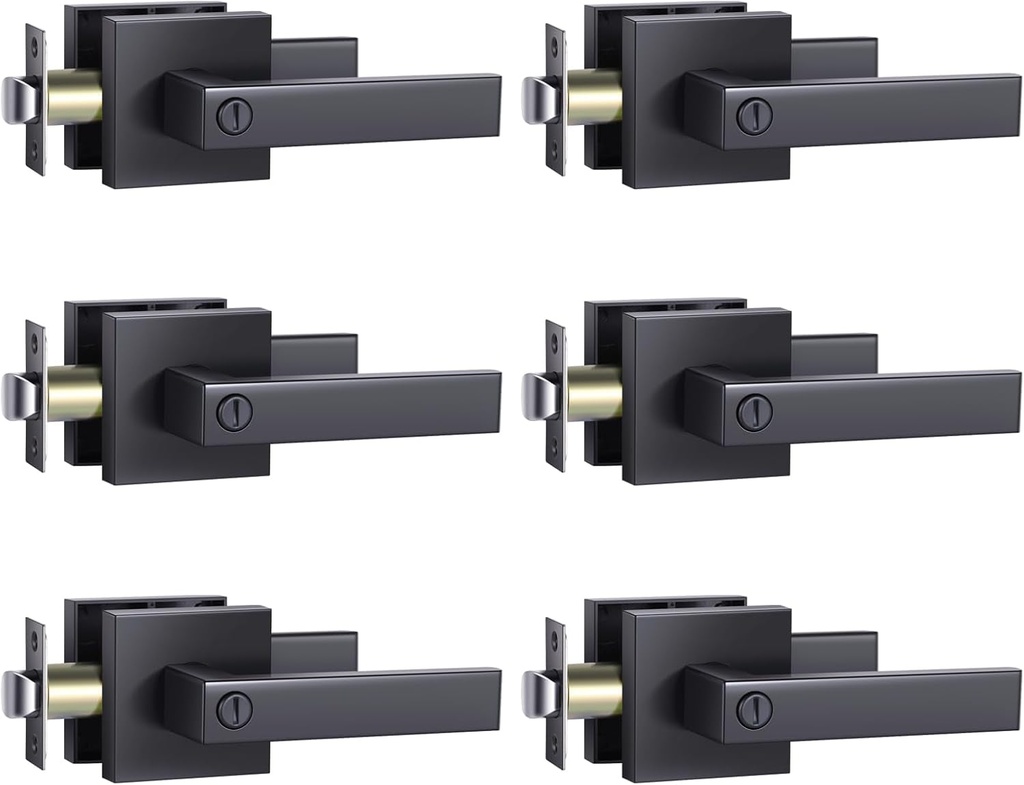 Ohuhu Interior Door Handle, 6 Pack Privacy Black Door Knobs Matte Black Door Handle Door Levers Heavy Duty with Modern Contemporary Slim Square Design for Home Bedroom & Bathroom Keyless Zinc-Alloy