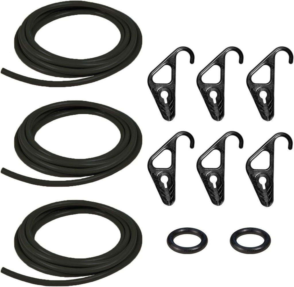 BBCC5/16BK 5/16 Inch Cargo Cord Kit, Black 3 Solid Core Cords with 6 Nylon End Hooks & 2 O-Rings