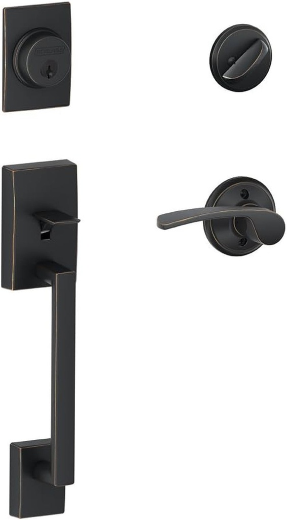 SCHLAGE Century Single Cylinder Handleset and Merano Lever, Aged Bronze (F60 V CEN 716 MER)