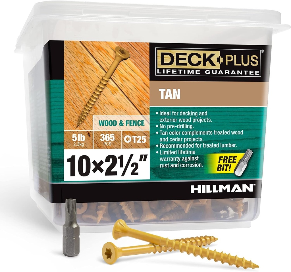 Deck plus Wood Screws, Tan Exterior Screws, #10-2.5”, 5Lb Box, 48416, White