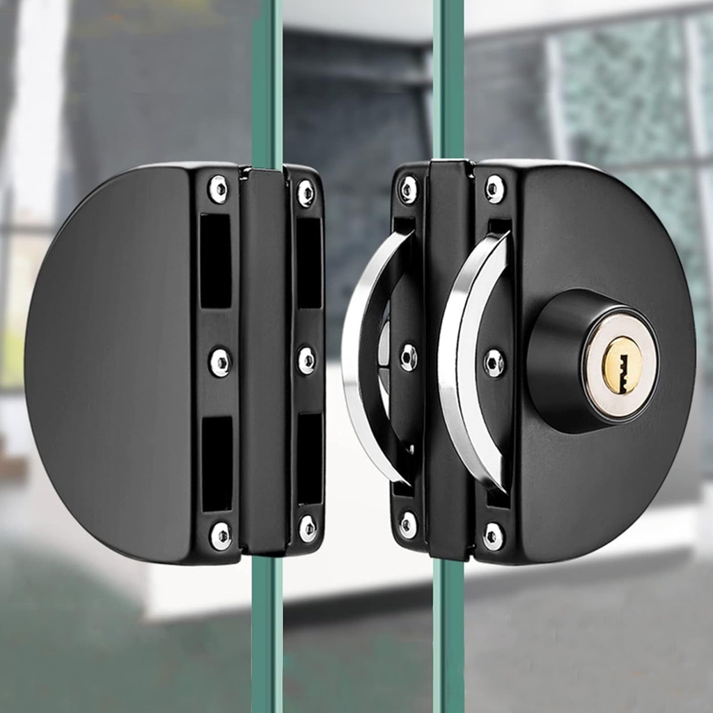 Glass Door Lock Fits on 10 Mm -12 Mm Glass Door Anti-Theft Security Lock Double Swing Hinged Frameless Push Sliding Gate Lock with 3 Keys (Black)