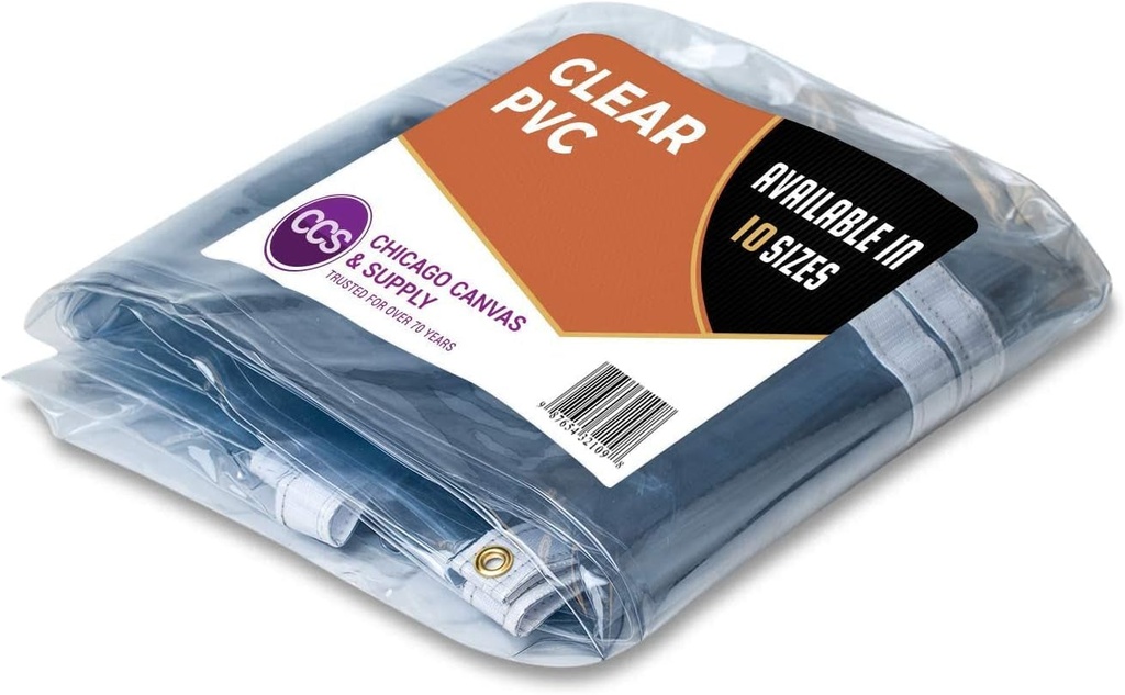 Heavy-Duty Waterproof Clear PVC Tarp by CCS CHICAGO CANVAS & SUPPLY - Extra Durable Multipurpose Clear PVC Tarp Cover with Rustproof Grommets for Residential Industrial & Commercial Use - 8 by 12 Feet