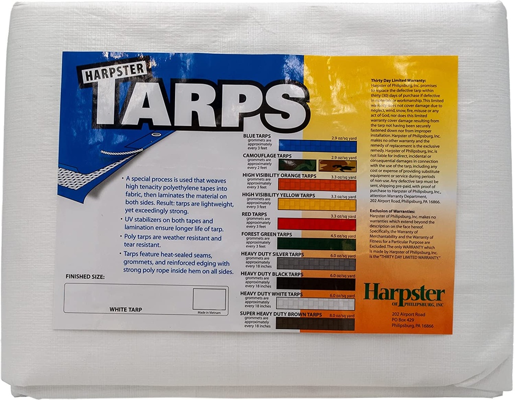 Heavy Duty White Tarp 6 OZ., 12'X20'