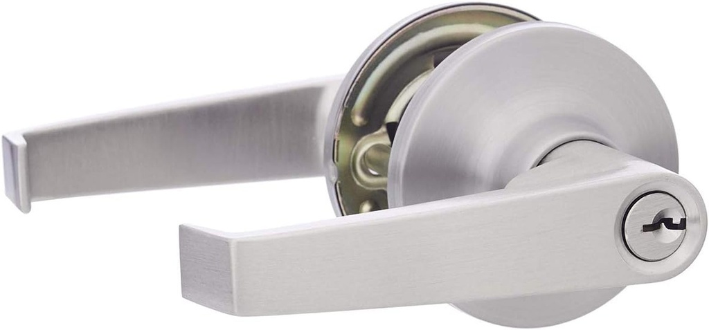 Amazon Basics Exterior Door Lever with Lock, Hook, Satin Nickel
