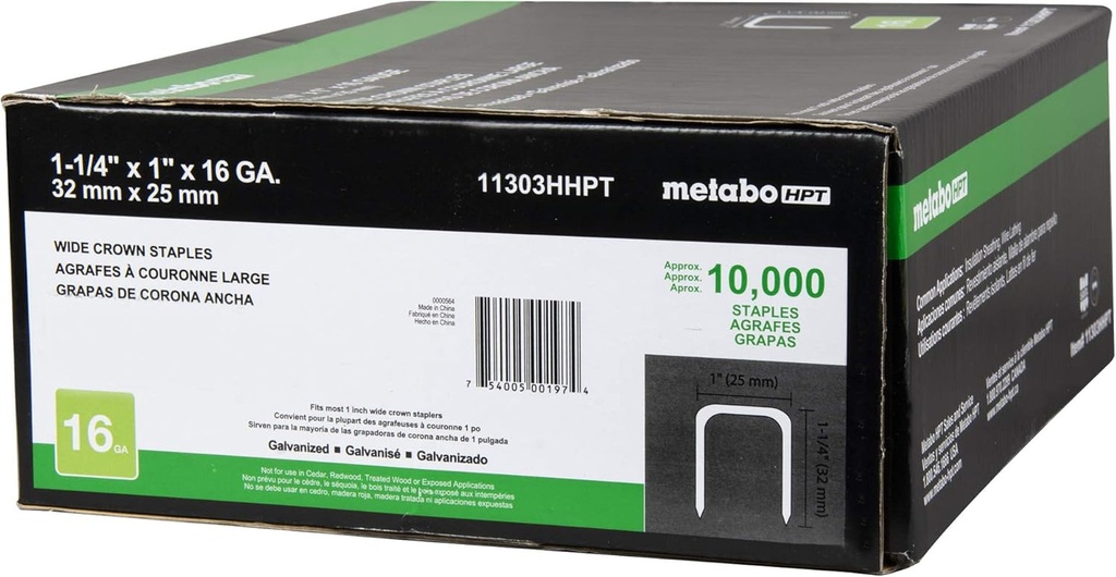 Metabo HPT 16 Gauge Galvanized Roofing Staples for N5024A2, 1-Inch X 1-1/4-Inch, 10000 Count (11303HHPT)