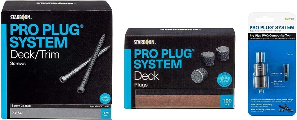 Pro Plug System for Trex Transcend Spiced Rum Decking, Combo Kit, 375 Plugs and 375 Epoxy Screws and PVC Tool for 100 Sq Ft