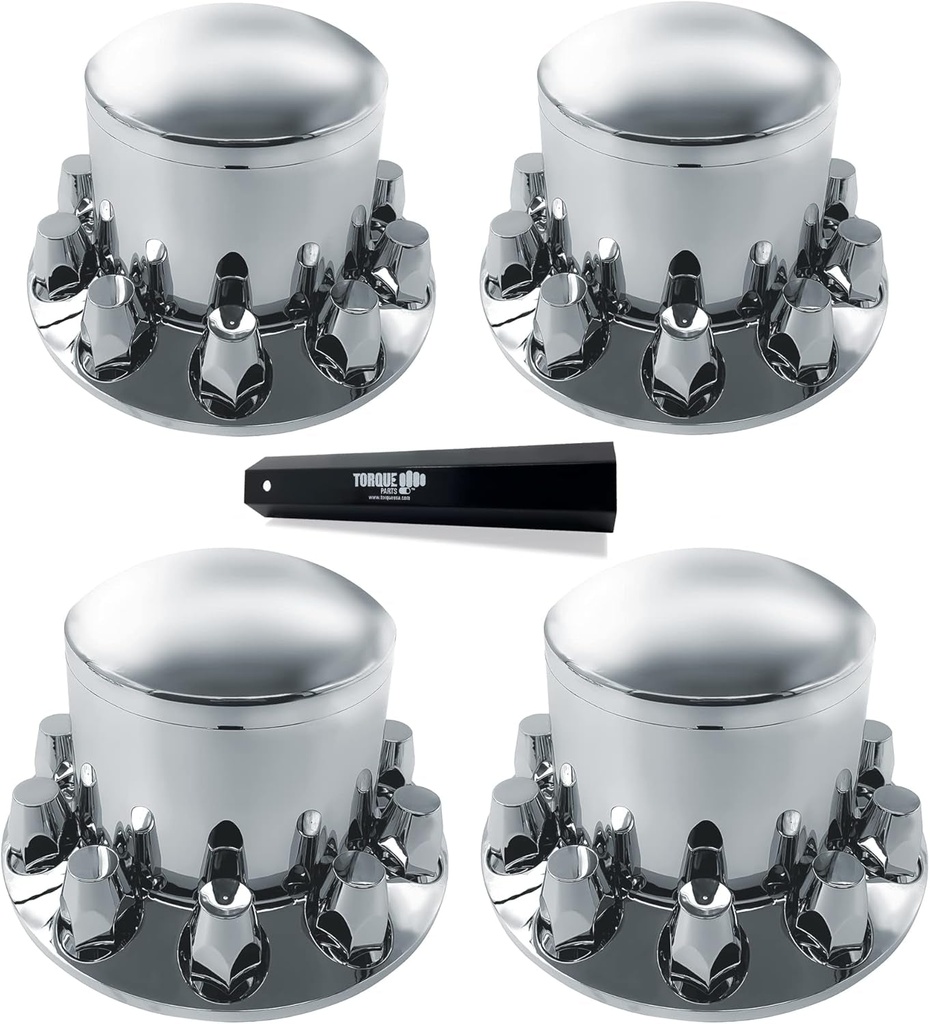 TORQUE 4 Pack of Rear Axle Wheel Cover 33Mm Screw-On Lug Nut Cover for Semi Truck (Chrome Plated ABS Plastic) (Universal Fit) (TR584-TWC)