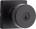 Kwikset Pismo Entry Door Knob with Lock and Key, Secure Keyed Handle Exterior, Front Entrance and Bedroom, Matte Black, Pick Resistant Smartkey Rekey Security and Microban, Square Rose