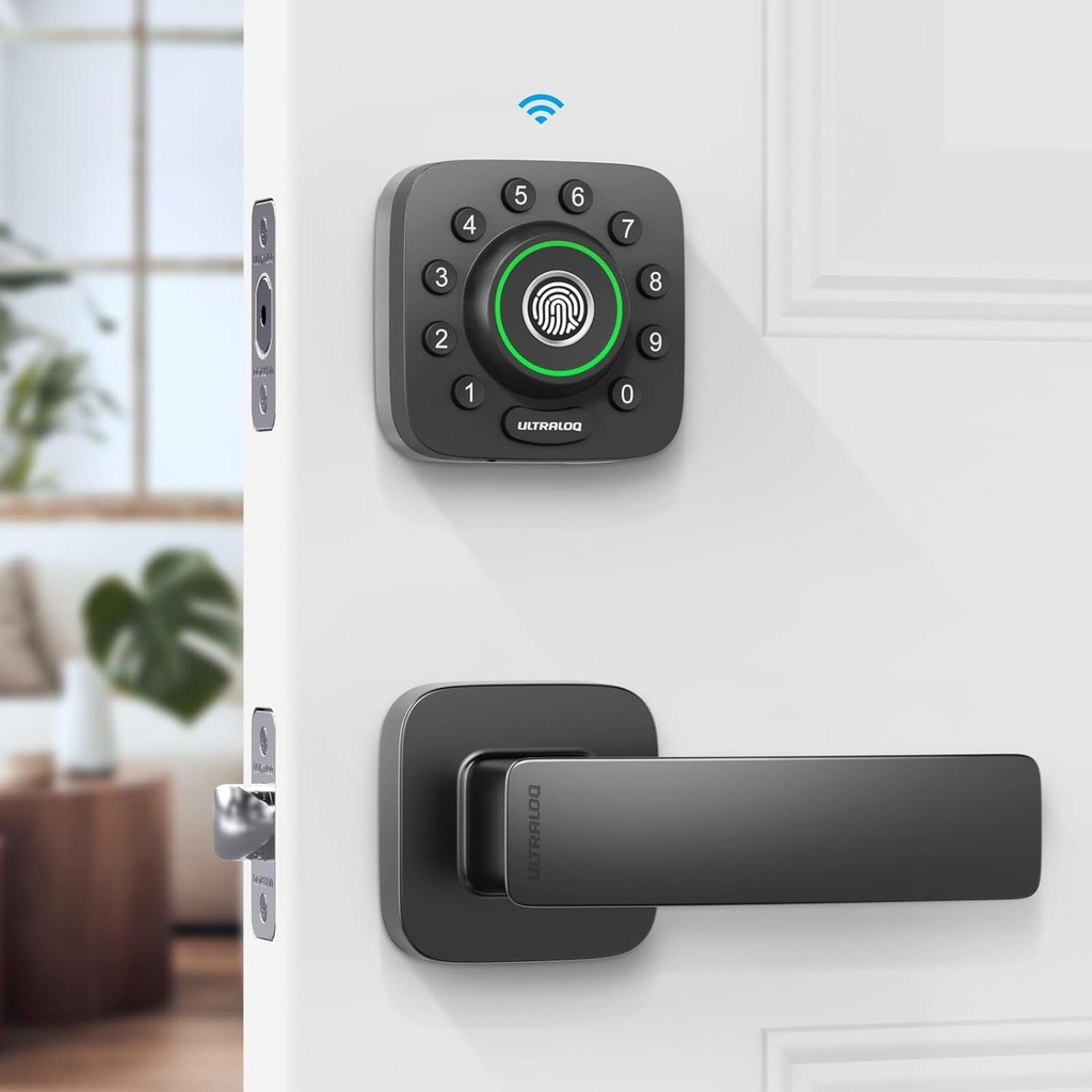 ULTRALOQ Smart Locks for Front Door - U-Bolt Pro Wifi Smart Door Lock with Handle Set, Fingerprint Keyless Entry Door Lock with Door Sensor, Smart Exterior Front Door Lock Set, Built-In Wifi Deadbolt