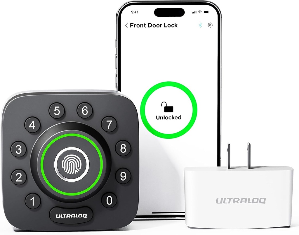 ULTRALOQ U-Bolt Pro Smart Lock with Wifi Bridge, 7-In-1 Fingerprint Keyless Entry Door Lock with App Remote Control, Backlit Keypad, Auto Unlock, Voice Control with Alexa and Google, IP65 Waterproof