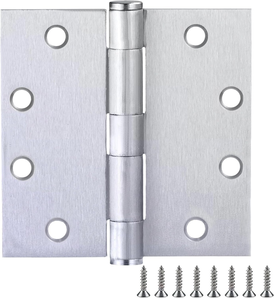 Door Hinges for Interior Doors 6-Pack 4.5-Inch X 4.5-Inch – Square Steel Door Hinge – Brushed Chrome– Fits Standard Doors – Design House 189720