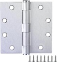 Door Hinges for Interior Doors 6-Pack 4.5-Inch X 4.5-Inch – Square Steel Door Hinge – Brushed Chrome– Fits Standard Doors – Design House 189720