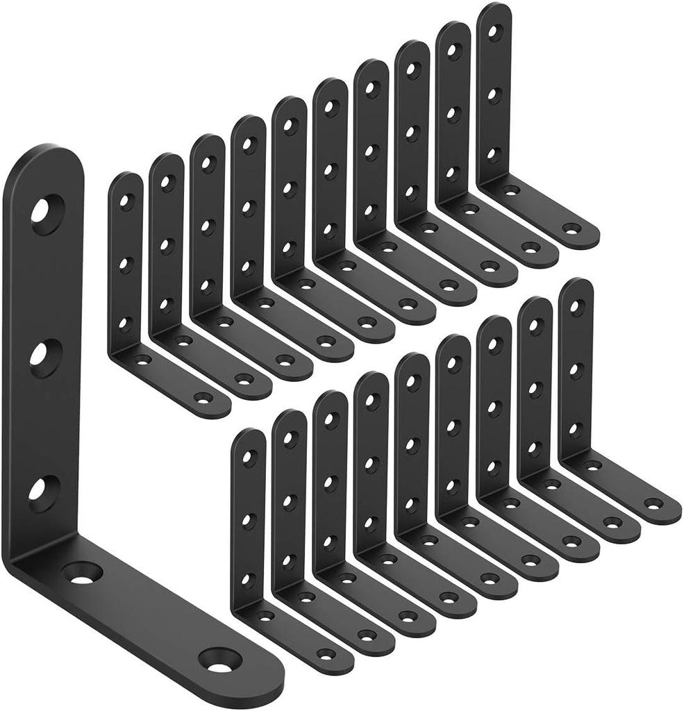 20 PCS L Corner Brace Heavy Duty Shelf Brackets 4 X 3 Inch L Joint Angle Brackets Shelf Support Corner Braces for Shelves, Furniture Cabinet Bookshelf with Screws