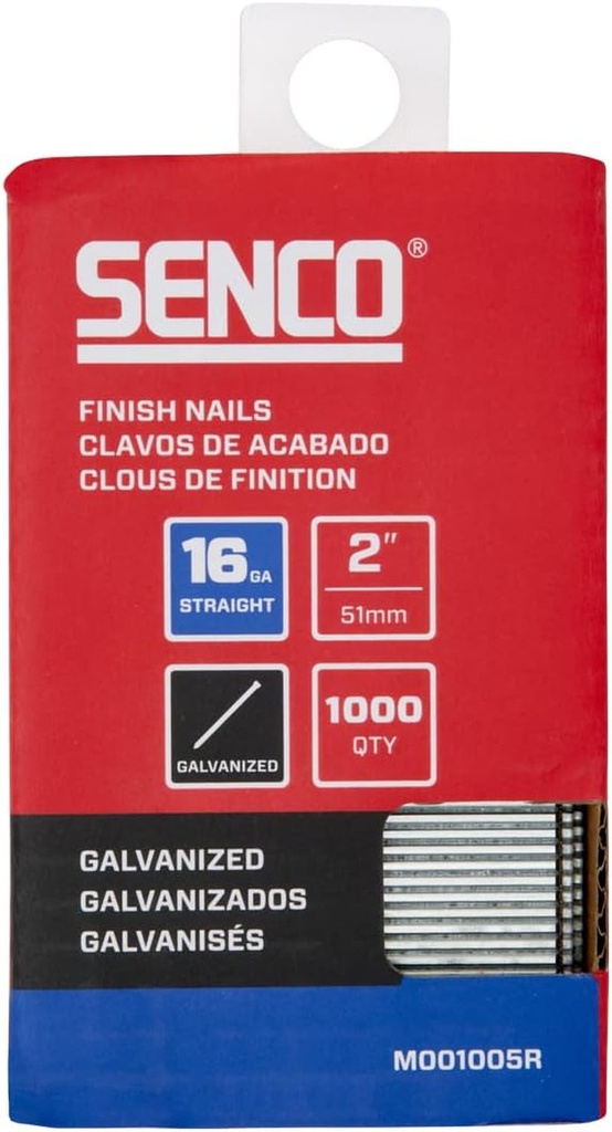 SENCO M001005R 2" 16 Gauge Straight Finish Nails, Galvanized Finish 1,000 Count Pack