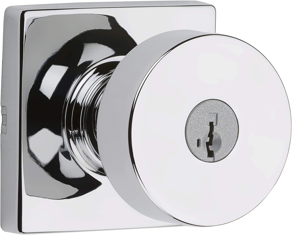 Kwikset 740PSKSQT-26S Pismo Knob with Square Rose Entry Lock Smartkey with 6AL Latch and RCS Strike Bright Chrome Finish