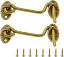 2Pcs Solid Brass Barn Door Lock 3 Inch Privacy Cabin Door Hook Latch & Eye for Bathroom Wooden Fences (Gold)